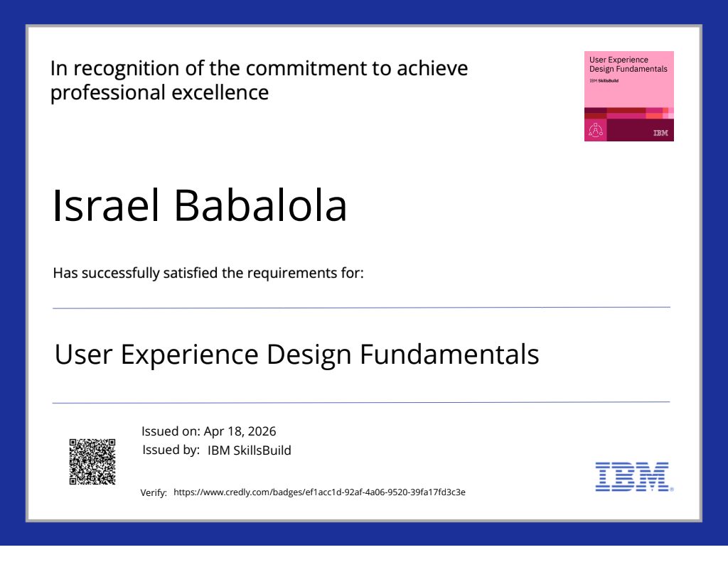 User Experience Design Fundamentals certificate, IBM SkillsBuild